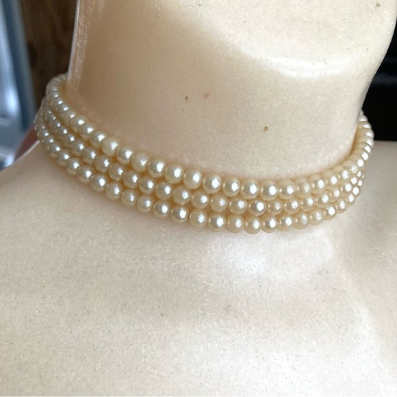 Vintage Pearl Choker Necklace Faux Pearls Gemstones Chic Adjustable - Picture 2 of 9